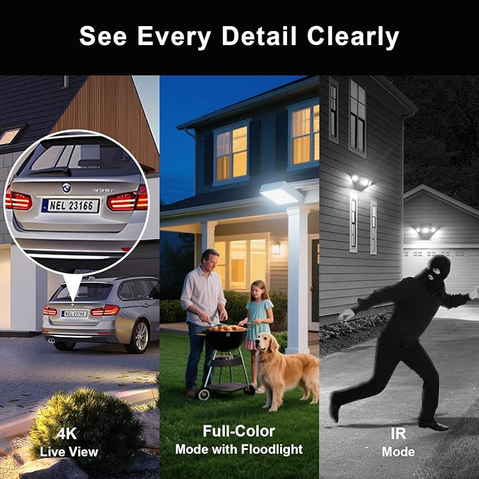 Swann 4K Floodlight Security Camera,Security Camera Outdoor with a 32GB Micro SD Card, 2-Way Talk, 2600 Lumens, Motion Detection, Color Night Vision, Wired, Waterproof