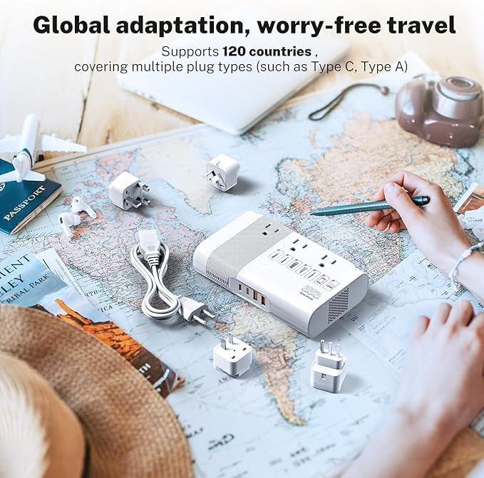 DOACE 500W Travel Adapter Voltage Converter, 220V to 110V Pure Sine Wave Step-Down Transformer for Europe UK AU Travel, for Hair Straighteners, Cameras & Devices