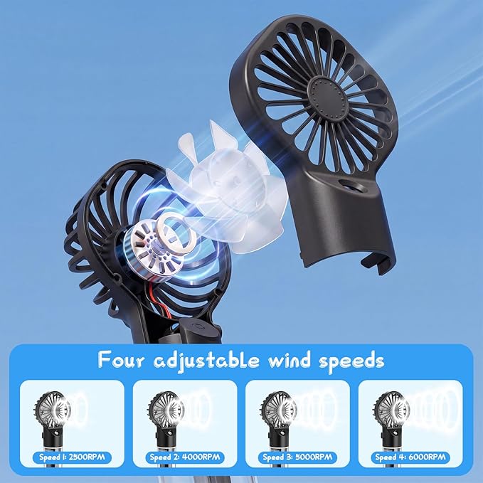 6 Pack Misting Fan Portable Mini Handheld Rechargeable Fans with 4 Speeds Water Spray Fan Personal Cooling Fans for Travel Camping Outdoor Home Office Makeup Commute (Black)