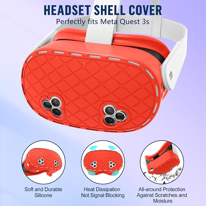 Silicone Cover Set Compatible with Meta/Oculus Quest 3s Accessories, Silicone Face Cover, Controller Grip Cover, Camera Lens Protector, VR Shell Cover, Protective Lens Cover, Not Fit Quest 3