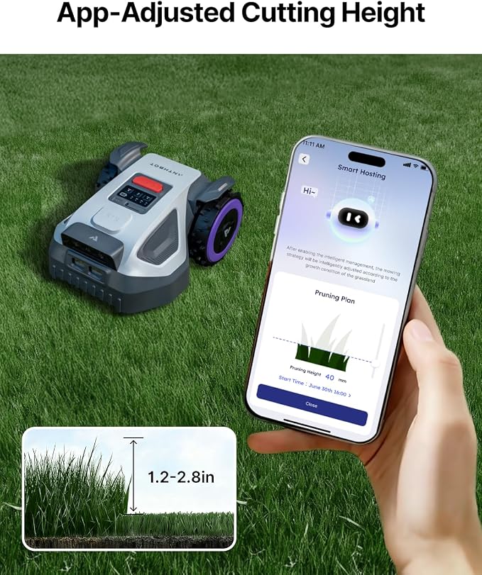 ANTHBOT M5 Robot Lawn Mower 1/8 Acre, Dual Vision+Full-Band RTK Robotic Lawnmower, No Perimeter Wire, App Control Obstacle Avoidance, 45% Slope, Cutting Height, Multi-Zone Mapping