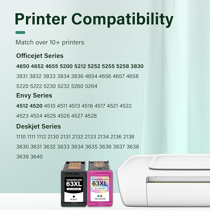 Cool Toner 63 63XL Ink Cartridges Black and Color Combo Pack Replacement for HP63XLBlack 63 XL for HP Envy 4520 Officejet 3830 4650 5255 5258 5200 4655 Deskjet 1112 3630 2132 3632 2130 Printer 2-Pack
