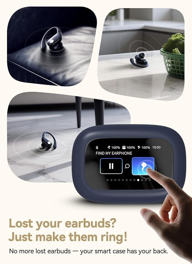jaddsa Wireless Earbuds, ANC Noise Cancelling Sport Ear Buds with Multifunctional Touch Screen, Bluetooth 5.4 Headphones, 5 EQ Over-Ear Earbuds for Sports/Workout/Gym-Dark Blue