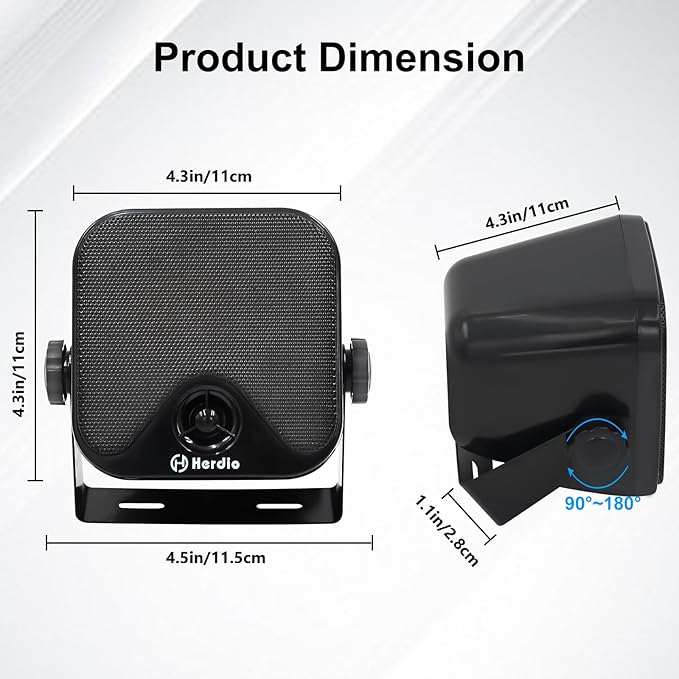Herdio 4 Inch 240W Boat Marine Bluetooth Speakers Waterproof Outdoor Speakers for Golf Cart ATV UTV RZR Camper Tractor Boat Truck Jeep Courtyard Powersports,2 Pairs (Black)