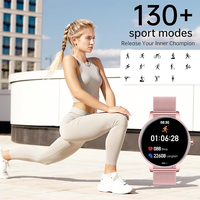Smart Watches for Women(Answer/Make Calls), 1.27" HD Screen Fitness Tracker with Heart Rate/Sleep Monitor, 130+ Sport Modes IP68 Waterproof Activity Tracking, Smart watch for Android iOS, Purple-gold