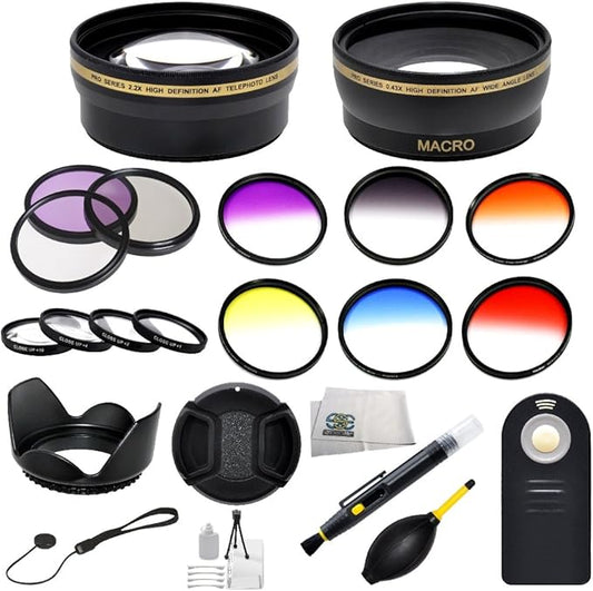 52mm Accessory Kit for Nikon DSLR D3300 D3200 D3000 D5500 D5300 D5200 D5100 D5000 D90 D80 D7000 D7100 D7200 Includes 0.43x Wide Angle & 2.2X Telephoto Lenses + 3 Piece Filter Kit & Much More