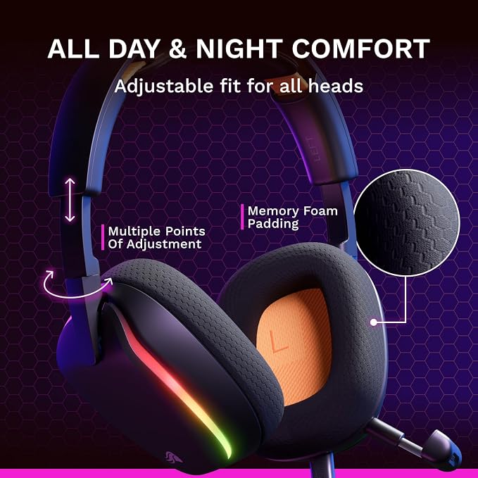 GLORIOUS GHS Eternal RGB - Stereo RGB Gaming Headset for PC, PS5, PS4, Switch - Custom Tuned Angled Drivers, Adjustable Crystal Clear Detachable Mic, USB-C - Durable, All Day/Night Comfort - Black