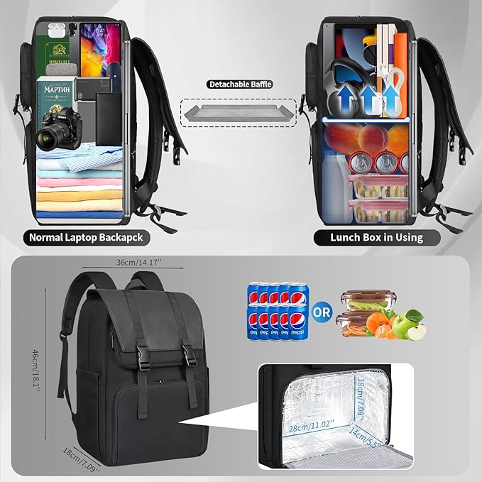BERTASCHE Laptop Backpack 17.3'' with Lunch Compartment, Work Backpack for Men Women