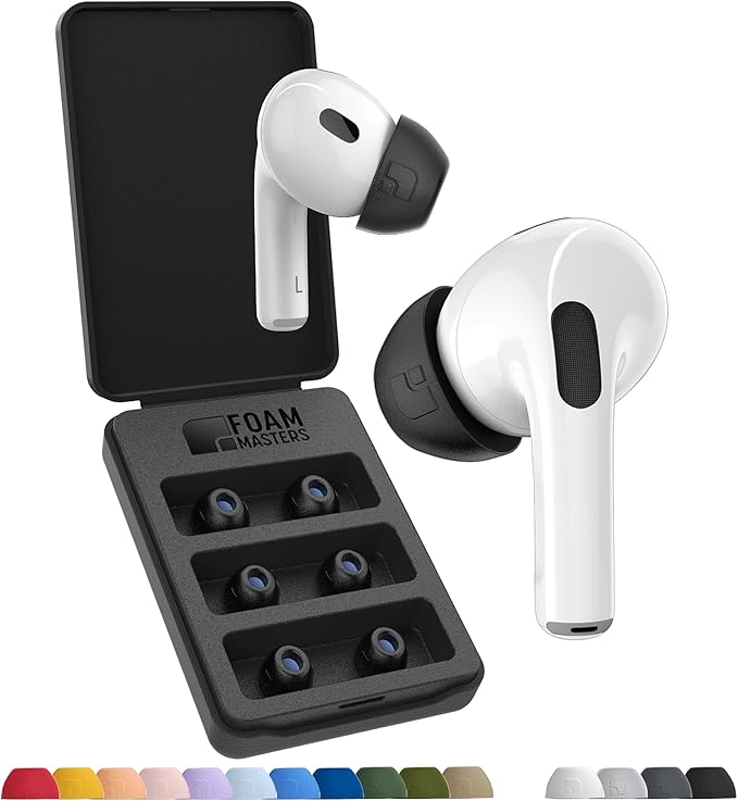 Foam Masters Ultra-Premium Memory Foam Ear Tips for AirPods Pro 1st & 2nd Gen | 3 Pairs | New Ver. | Secure Fit | Super Comfort | Better Noise Cancel | Replacement Buds (Large, Black)