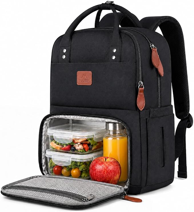 MATEIN Work Backpack for Women, Insulated Cooler Backpacks with Lunch Box, 15.6 Inch Laptop Backpack with Lunch Compartment Reusable Water Resistant Food Bag for College Camping Picnics Womens Gifts