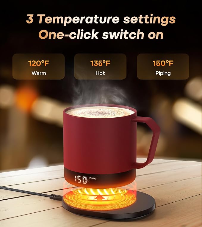 Heated Coffee Mug 14oz, Rechargeable Temperature Control Mug with Lid