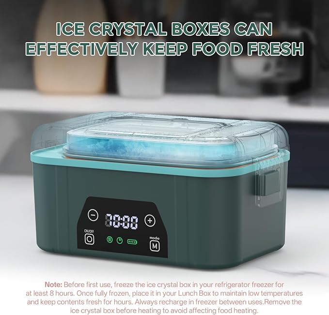 Cordless Heated Lunch Box, Smart Timer Automatic Heating Food Warmer for Adults, 5.5-Cup Portable Electric Lunch Container with Handheld Insulated Bag（Dark Blue）