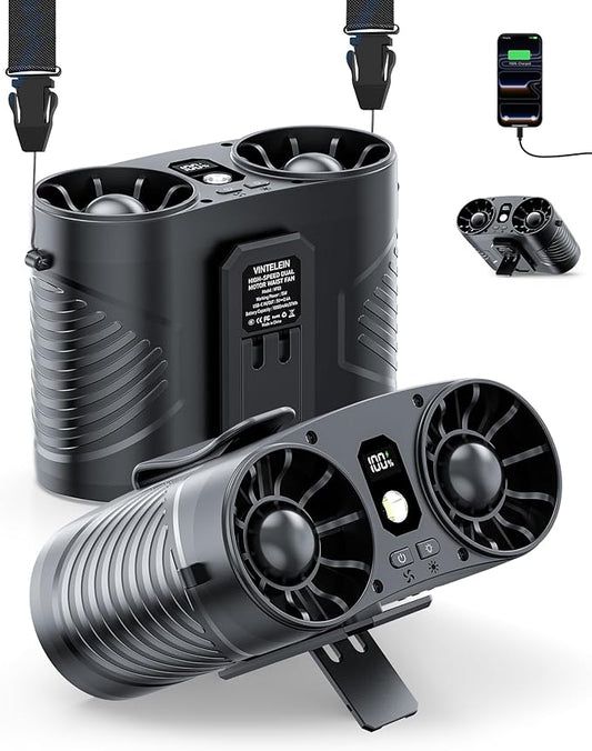 2PCS Dual Motor Wearable Waist Fan, 34000RPM Super Strong Airflow, Multifunctional Clip On Fan for Belt/Body/Shirt/Undershirt/Hip, Hands-Free Personal Cooling Fan for Outdoor Stadium/Work/Camping