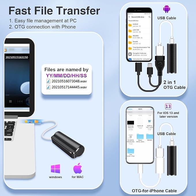 32GB Long Hours Voice Recorder, Voice Recorder with 2000 Hours Capacity, 500 Hours Continuous Recording, Digital Voice Recorder