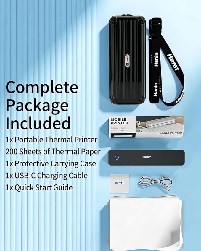 Inkless Portable Printer for Travel, Wireless Thermal Printer with Case & 200pcs Paper Supports 8.5 x 11" US Letter, A4, Small Bluetooth Printers for Phone Laptop Home Car School, 610Pro 300DPI Black