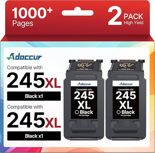 245XL Ink Cartridge High Capacity for Canon 245XL Black Ink, 245 XL Black Ink Cartridge Compatible with Canon Pixma TS202/TR4520/MG2525/TS3322/TS3320/TS302/MG2522/MG2520/MX490/MX492/TR4527 (2 Pack)