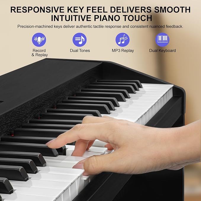 Digital Piano Keyboard 88 key,Semi-Weighted Electric Piano,Full Size Acoustic Piano for Beginners with Pedal, USB-MIDI Compatibility (Black)