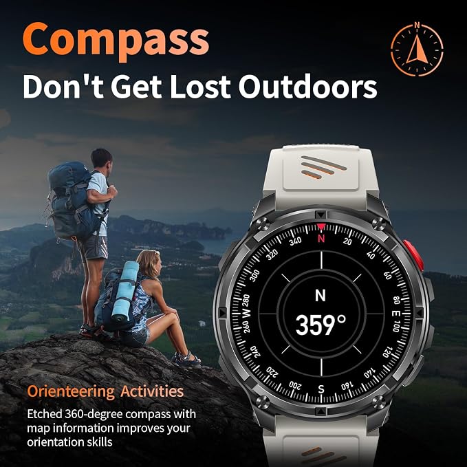 Military Smartwatch for Men with Compass & Flashlight, Bluetooth Calling Rugged Outdoor Smart Watch, Fitness Tracker with Heart Rate Sleep Monitor, Waterproof Tactical Smartwatch for Android iPhone