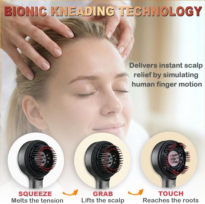 Electric Scalp Massager with Oil Applicator, 3-in-1 Head Massager Brush for Hair Care, Red Light Therapy, IPX7 Waterproof, Scalp Care Device for Home & Travel, Black