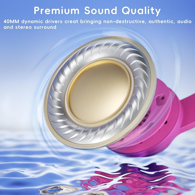 Candy Bila Kids Headphones, Wired Headphones for Kids Over Ear with Microphone, 85/94dB Volume Headphone for Girls Boys, Foldable Headphone for Learning & Entertainment, Deep Purple and Pink