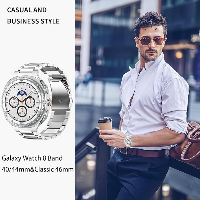 GOLDTOLUCK No Gap Stainless Steel Band Compatible with Samsung Galaxy Watch 8 7 6 5 4 Classic FE Pro Ultra 40mm 44mm 46mm 43mm 47mm 45mm 42mm Replacement Men Women Milanese Metal Elegant Casual