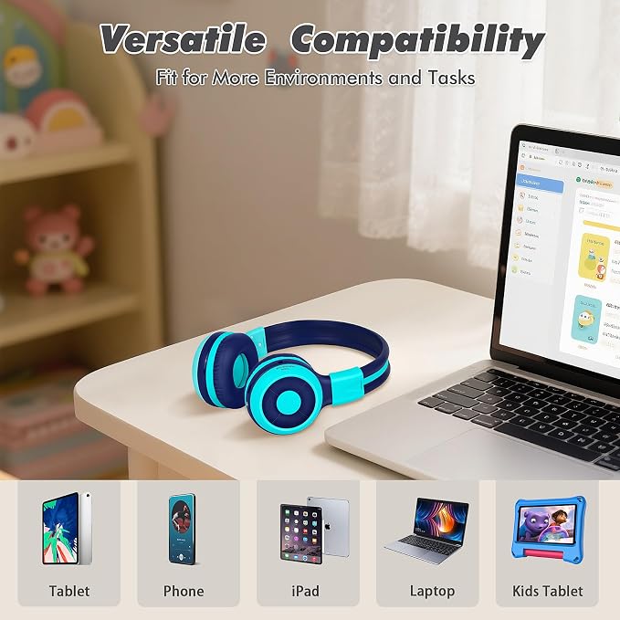 SIMOLIO 2 Pack Kids Bluetooth Headphones with Share Port, 75/85/94dB Volume Limit for Toddler Teens, Wireless Headsets with USB C Charging, Foldable Headphone w/HD Mic for School Airplane iPad PC