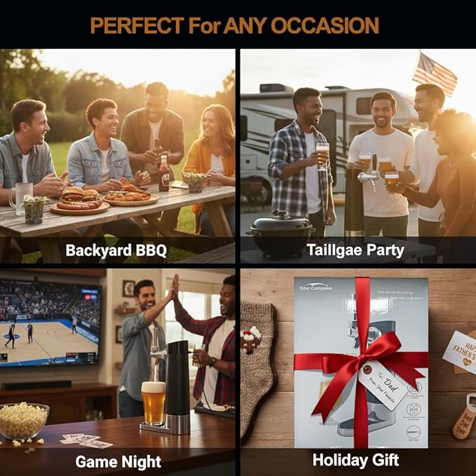 Draft Beer Dispenser System,Hombrew Beer Kegerator,Draft Pour and Ultra Fine Foam Covering Top, Portable Home Dispenser System,Mini Kegerator Suitable for Can and Bottles,Birthday Gift for Men,Husband
