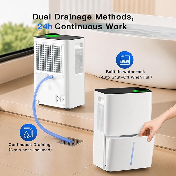 28.5 Pint Compressor Dehumidifier for Basement/Bathroom/Bedroom – 1500 Sq.Ft, WiFi/APP Control, Auto Defrost, Drain Hose, Child Lock & Laundry Drying