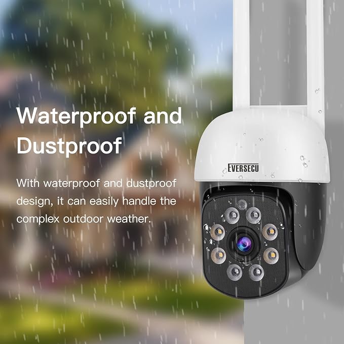 EVERSECU 2K 3.0MP Outdoor WiFi PTZ Security Camera, 2.4G WiFi, Auto Tracking, 2 Way Audio, Spot Night Vision, Compatible with Alexa, SD Card & Cloud Storage, ONVlF Compliant RTSP IP CCTV Camera(4pcs)