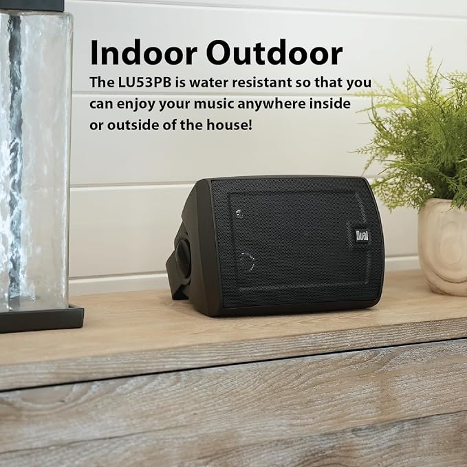 Dual Electronics LU53PB 5.25" 3-Way High Performance Outdoor Indoor Wired Speakers | Effortless Set Up | Home, Pool, Patio, Garage Use | Weather Resistant | Expansive Stereo Sound Coverage | Black