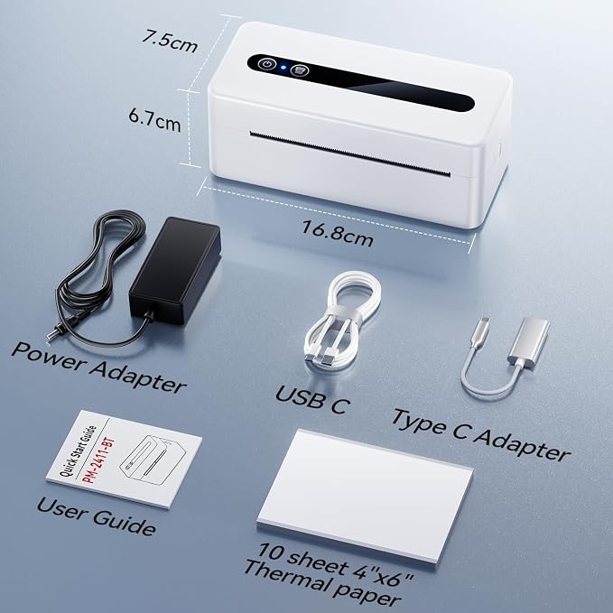 TATTMUSE Bluetooth Thermal Label Printer, 4X6 Shipping Label Printer for Small Business, Wide Format Plotter Printer Compatible with Phone, iOS, Android, Windows, Mac, Amazon, Ebay, Shopify, White