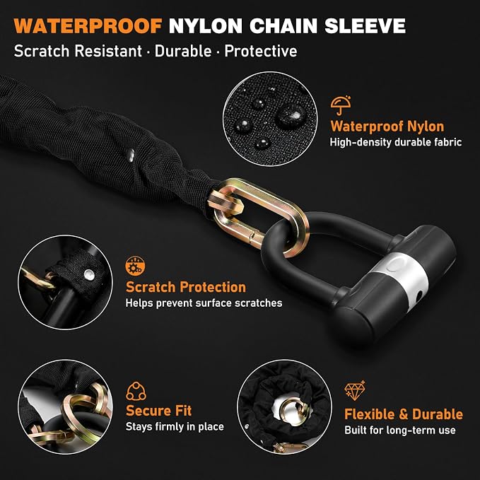 Heavy Duty Motorcycle Chain Lock, 10mm Hardened Steel Anti Theft Bike Lock Chain with U Lock & 4 Keys, 3.2FT Cut Resistant Security Lock for Motorcycle, E-Bike, Scooter, Bicycle, Gate - Gold