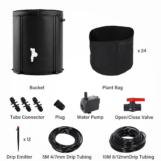 Auto Drip Irrigation System Kits for Plants, with 13 Gallon Bucket and 25W Water Pump, Automatic Watering System for Indoor and Outdoor for Grow Tent, Greenhouse, Lawn