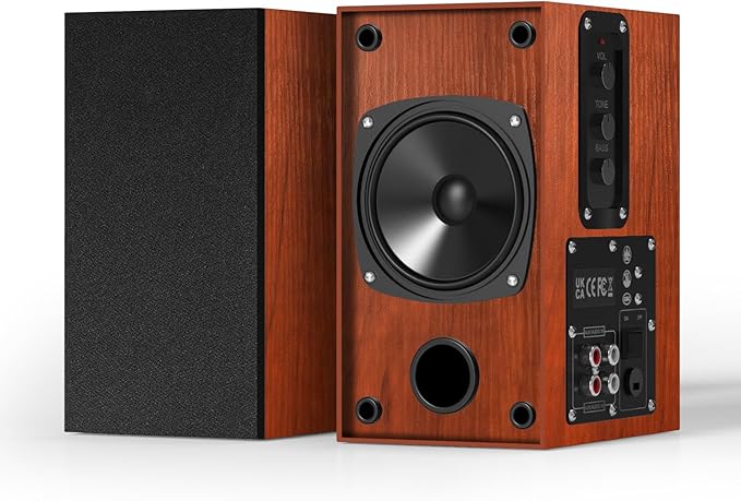 Elimavi Powered Bookshelf Speakers, 30W X 2 Turntable Speakers with 4 Inch Woofer, Record Player Speakers with AUX Input for PC and TVs,Wood Grain Color for Wall Mounting