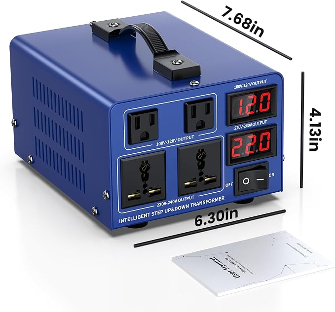 4000 watt Voltage Conversion Transformer Heavy-Duty Step-up/Step-Down AC 110V/120V/220V/240V Power Conversion, with resettable Circuit Breaker Protection, with US Power Cord, LCD Display