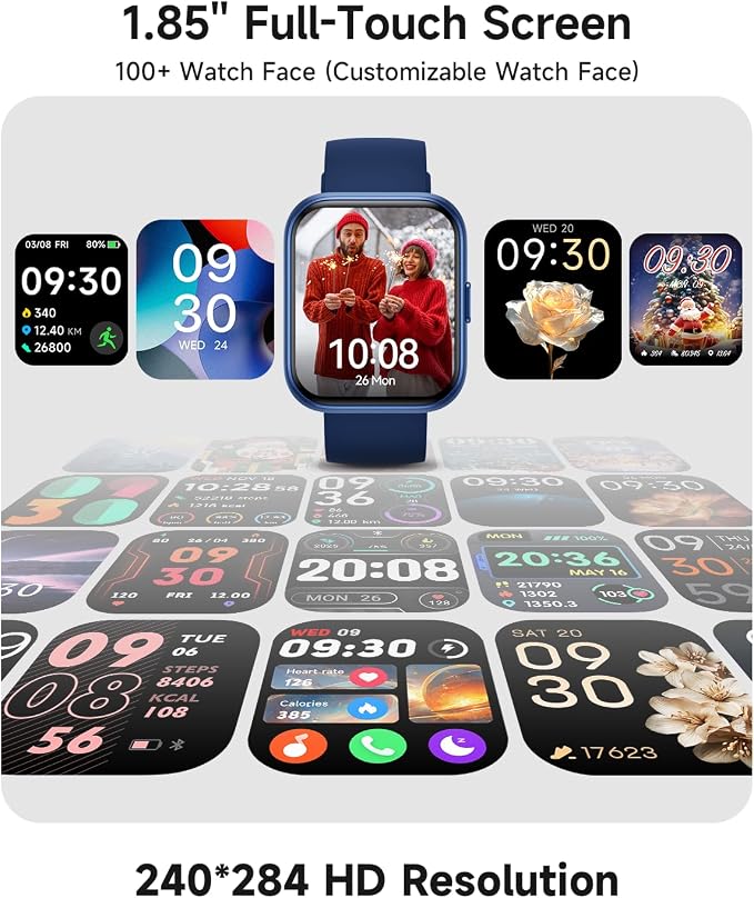 Woneligo Smart Watch for Women, Answer/Make Calls, Alexa Built-in, 1.85" Touch Screen Fitness Tracker for Android & iPhone, Heart Rate/Sleep/SpO2 Monitor Smartwatch, Waterproof (Deep Blue)