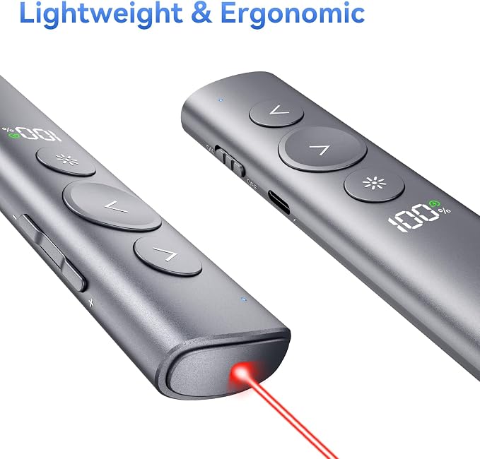 (2 Unit) Power Display Wireless Presenter Remote, Rechargeable Presentation Clicker with Red Laser Pointer for PowerPoint, Slide Advancer for Mac, Windows, Laptop, Classroom, Office