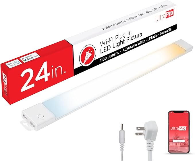 UltraPro 24 inch Plug-in Wi-Fi Under Cabinet Lights, Many White Settings from 2000K-6000K, Full Range Dimmable, Easy to Use Wi-Fi App, Programmable Schedule Under Cabinet Lighting, 65267
