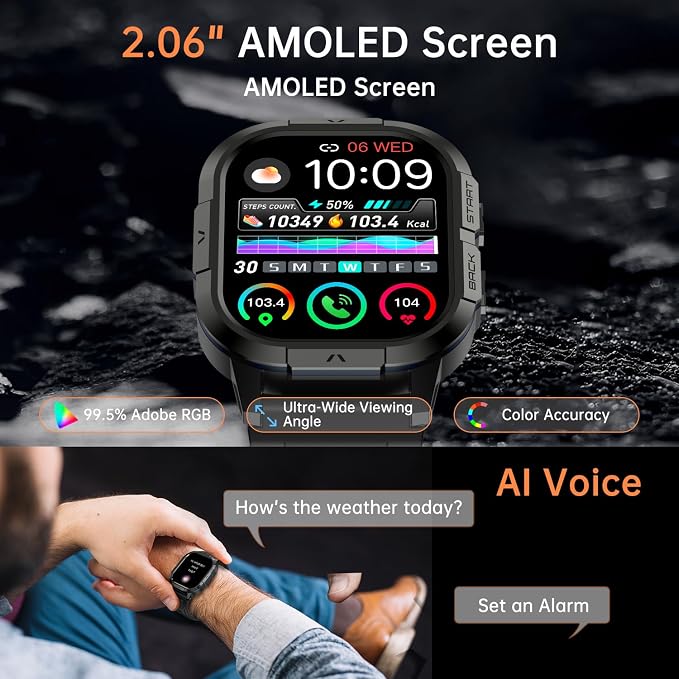 Smart Watch for Men Fitness Tracker: Waterproof Military Digital Mens Watches Make Answer Call Smartwatch Android Phone iPhone Samsung Compatible Step Pedometer Running Sleep SpO2 Heart Rate Monitor