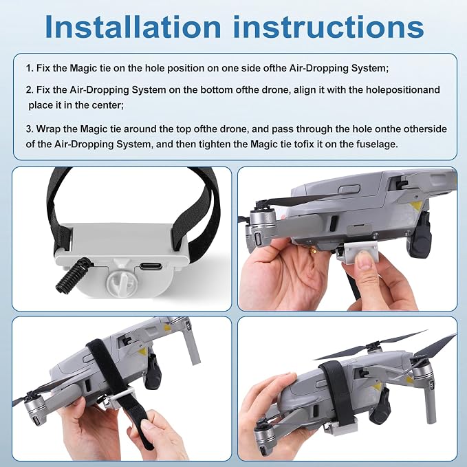 Universal Drone Airdrop System Compatible with DJI Mavic Mini 4 Pro, Mini 3, Mini 2, Air 2, Air 2S, Mavic 3 Pro, Mavic 2 - Payload Clip, Release Device, Airdropper with Fish Bait Ring Thrower Accessories (Drones Not Included)