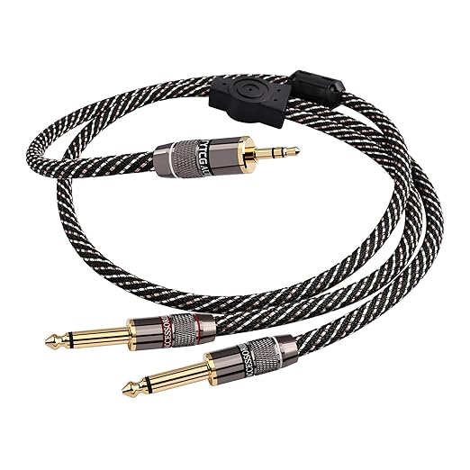3.5mm TRS to Dual 6.35mm TS Y Splitter Audio Cord, 1/8 to 1/4 Stereo Cable with 6N OFC & 5μm 24K Gold-Plated Connectors,Braided Hi-Fi Cable for Audiophiles,Home Stereos(9.84ft/3m)
