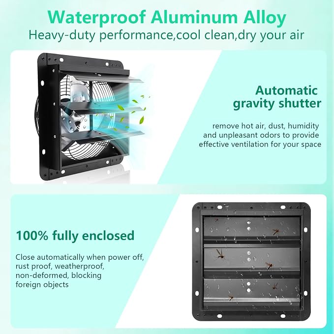 7 Inch Shutter Exhaust Fan,Wall Mount Ventilator Fan with ON/OFF Switch,Attic Chicken Coops Vent Fan for Greenhouse, Gable, Barn, Garage, Shed,Ventilation Fans 576 CFM,1700 RPM
