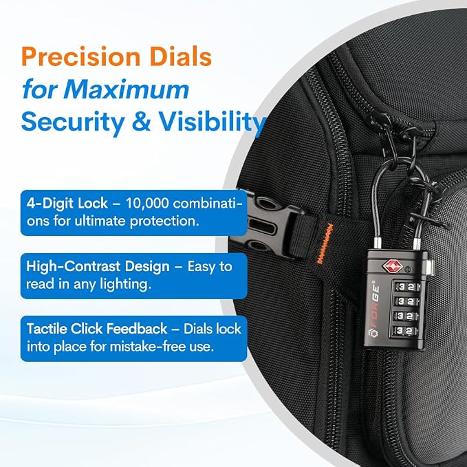 Forge Open Alert TSA Approved Luggage Locks 4 Digit Combination TSA Travel Locks with TSA008, Zinc Alloy Body for Luggage, Suitcase, Backpack, and More. Black 4 Locks.