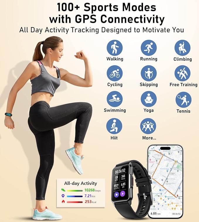 Fitness Tracker Smart Watch with Heart Rate Blood Oxygen Blood Pressure Sleep Monitor Step Calorie Counter Pedometer for Women Men