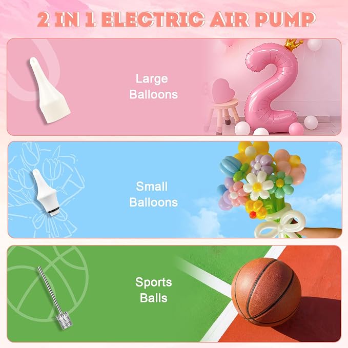 AXHJ Balloon Pump Electric Air Pumps, 2-in-1 Electric Air Balloon Pump，Balloon Inflator for 260q,Foil, Latex Balloons and Sport Balls