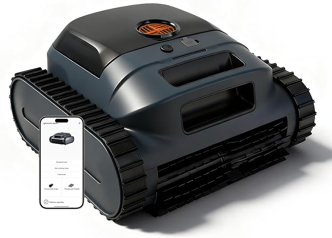 Cordless Robotic Pool Vacuum Cleaner, Intelligent Route Planning, Wall & Waterline Climbing, 120-Min Runtime, for Above Ground/Inground Pools up to 2000 sq. ft, APP Support, Orange and Black
