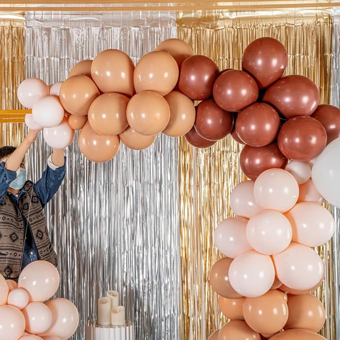 Restaurantware-Balloonify Balloon Garland Set, 1 Party Decoration Kit - 138 Pcs, With Chain, Brown, Beige, & White Latex Balloon Arch Kit, Includes Glue Dots, And Fishing Line