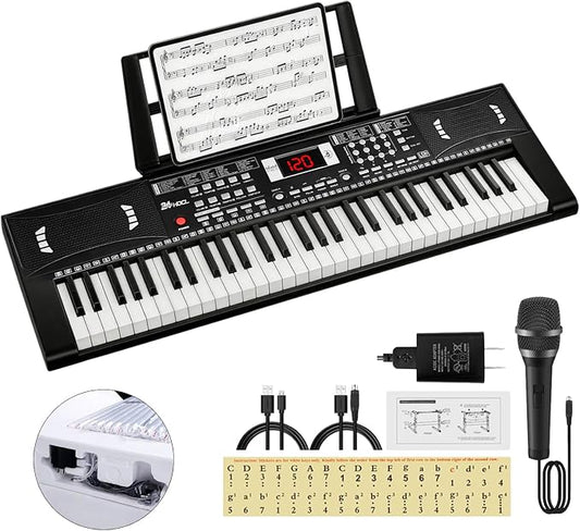 Electric Piano Keyboard, Digital 61 Key Piano Keyboard Kids with Speaker Microphone & Music Sheet Stand, Gift for Children Early Education Beginners, Black