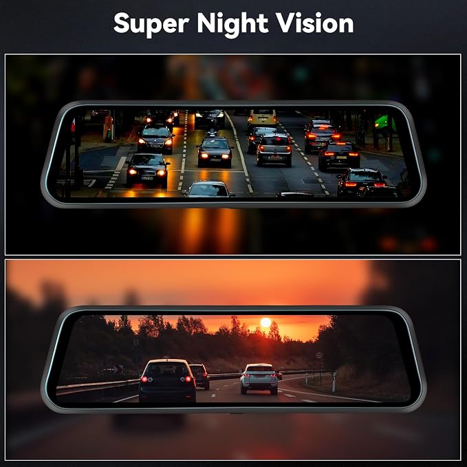 Rear View Mirror Camera, Mirror Dash Cam for Car 1080P Front & Rear Mirror Cameras 9.66 Inch HD IPS Full Touch Screen 64G Card Night Vision Motion Detection Loop Recording 24H Parking Monitor