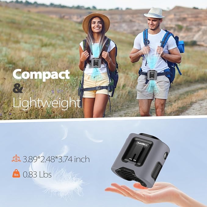 AddAcc Portable Waist Fan - 14500mAh Rechargeable Battery, 67Hrs Cooling Belt Fan, 5 Powerful Speed & 360° Rotatable, Hands-Free Clip On Waist With LED Light for Work Gift Camping Travel Outdoor